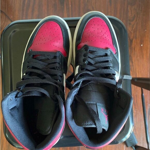 Nike air Jordan 1 bred  mid Nike dunk jordan White GYM RED Black - Picture 4 of 4